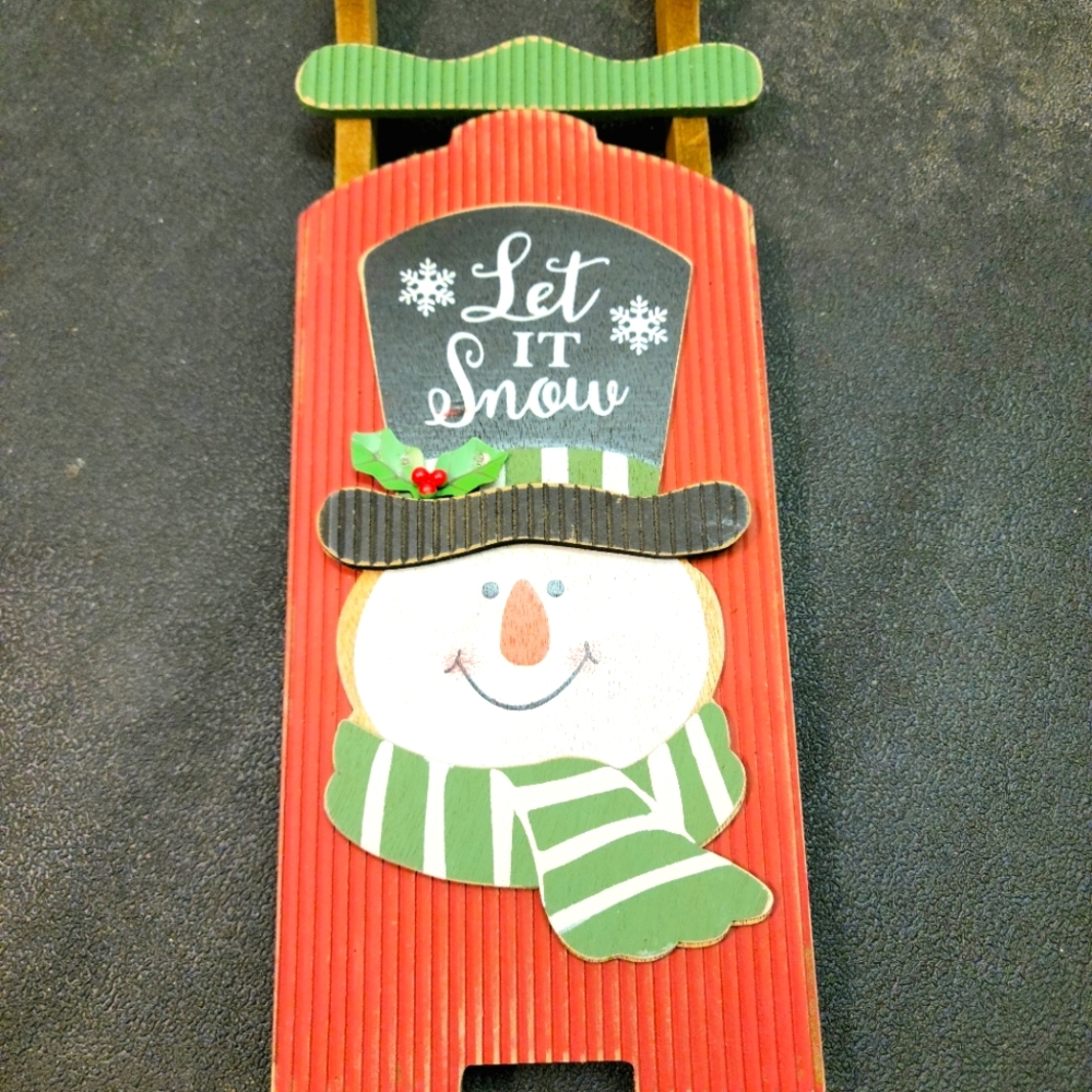 Handcrafted Christmas Snowman Hanging Sled Decoration